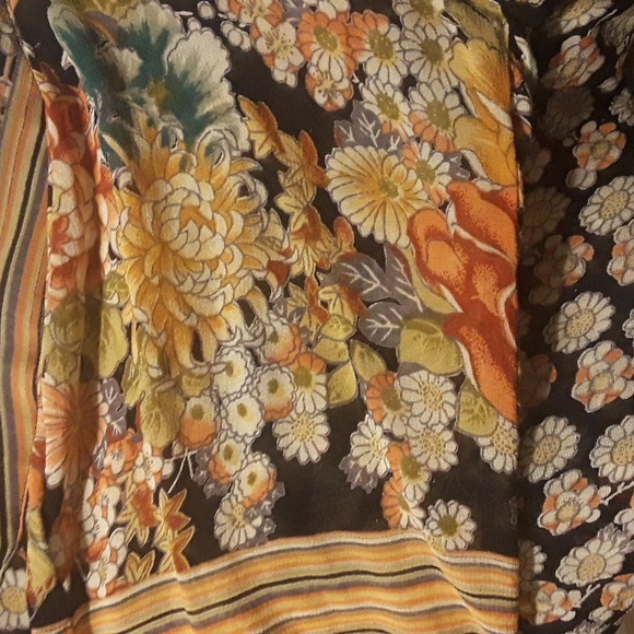 Angie boho gorgeous floral semi-sheer stripe tunic top tie back bell sleeve sz S - Picture 9 of 17